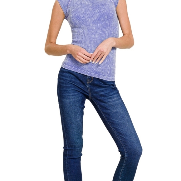 Zenana Outfitters Tops - 104 NWT Zenana Outfitters Blue Stone Washed Ribbed Seamlessm Top Sm/Md...Lg/XL